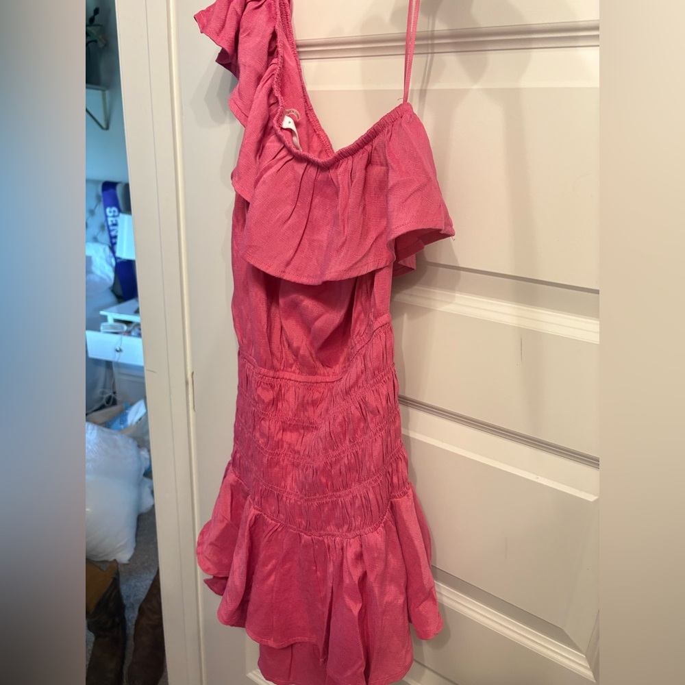 Fuschia Pink Ruffled One Shoulder Dress